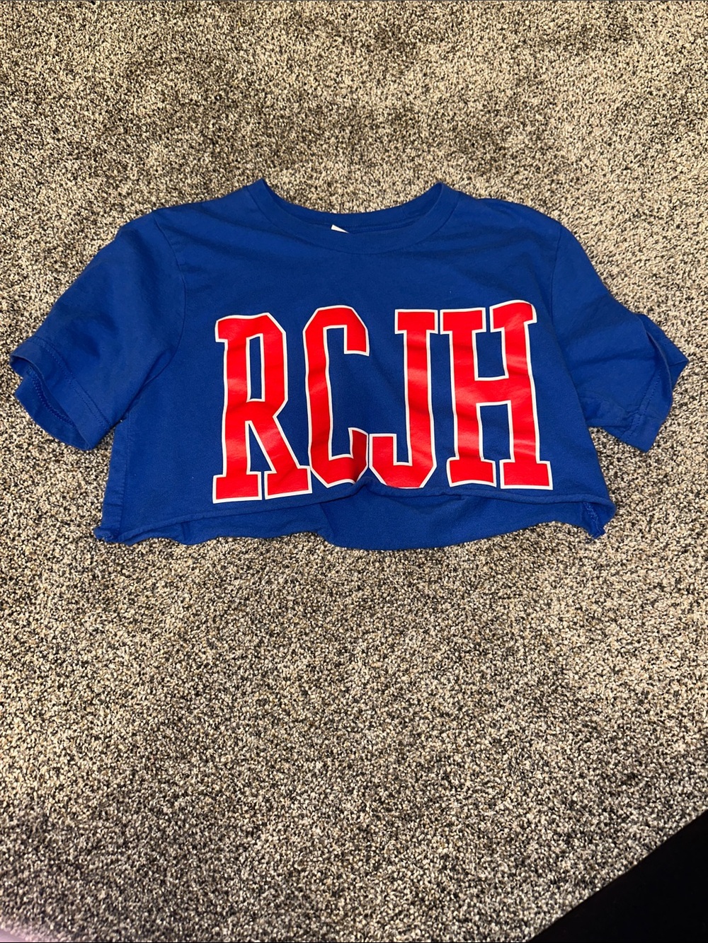 Bella Canvas Blue Crop Tee with Red RCJH Lettering